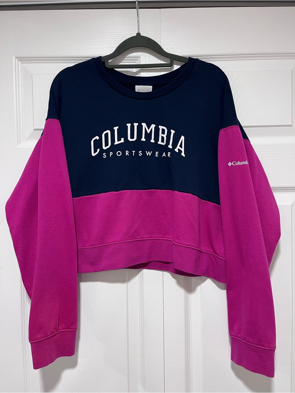 Columbia Colorblock Cropped Sweatshirt - Navy & Magenta